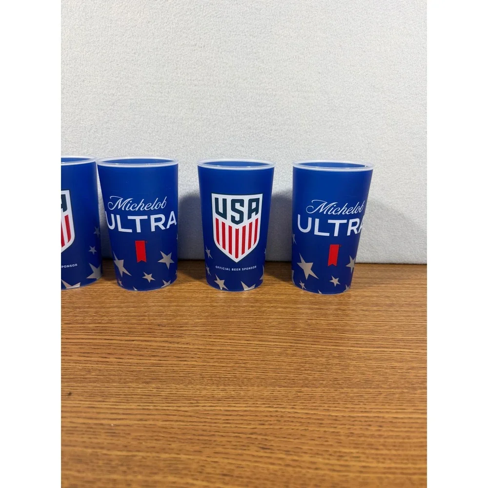 Michelob ULTRA Team USA Soccer Plastic Cups Blue Patriotic Stars Set of 5